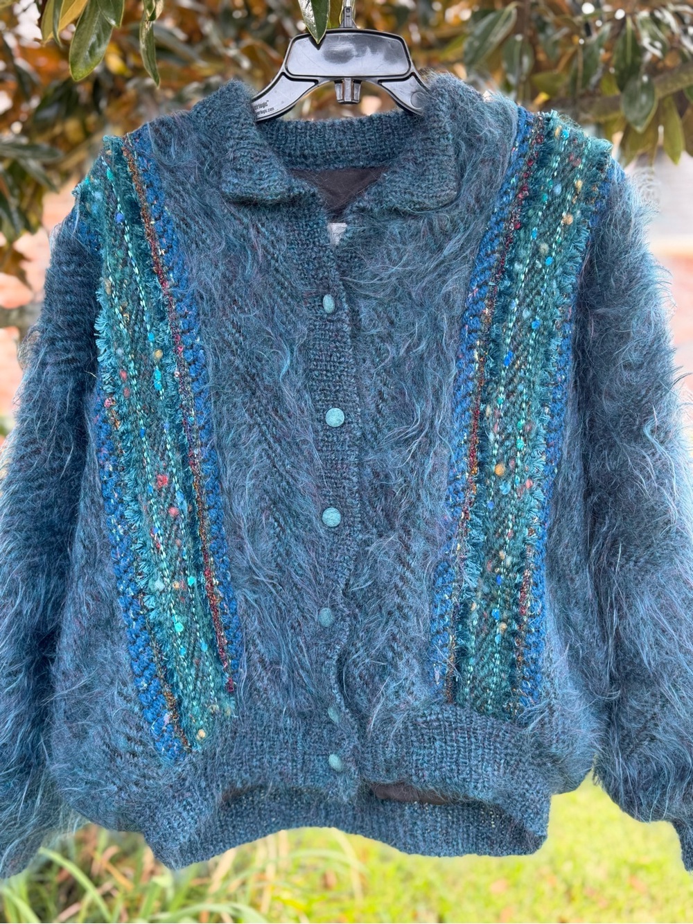 Vintage Jinx Senior Mohair Wool Cardigan Teal Art to Wear Sweater M